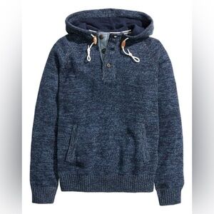 Coastal Preppy Knit Pullover Hoodie Sweater Dark Blue H&M L O.G.G Size L Pockets